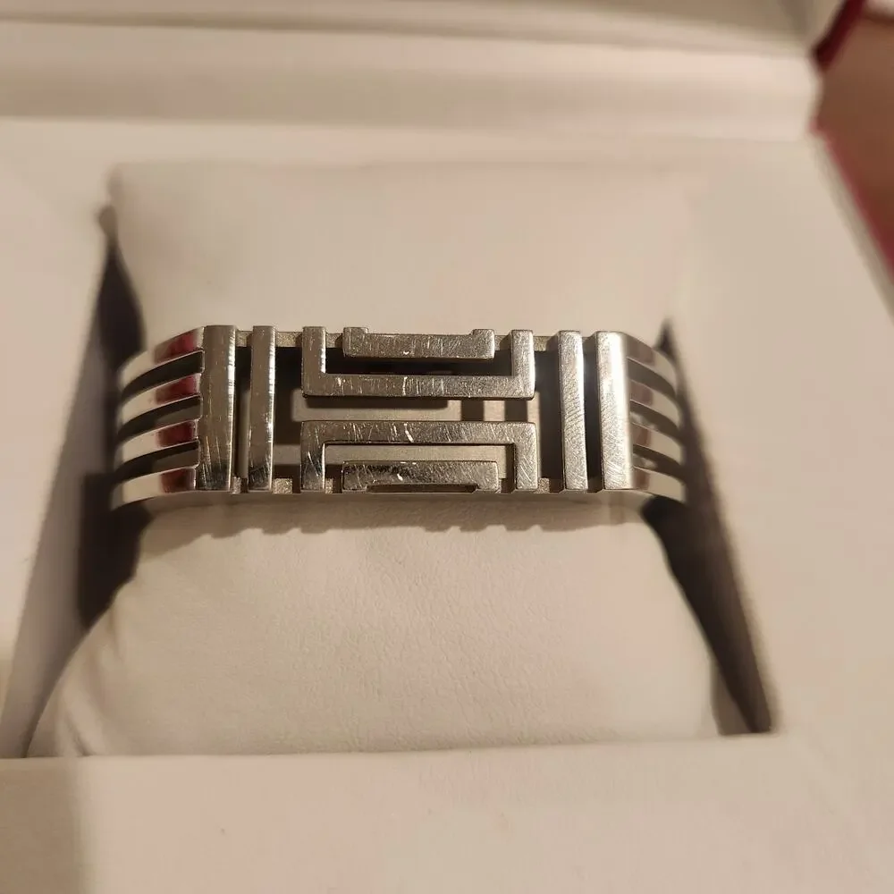 Tory Burch Silver Hinged Fitbit Bracelet Logo